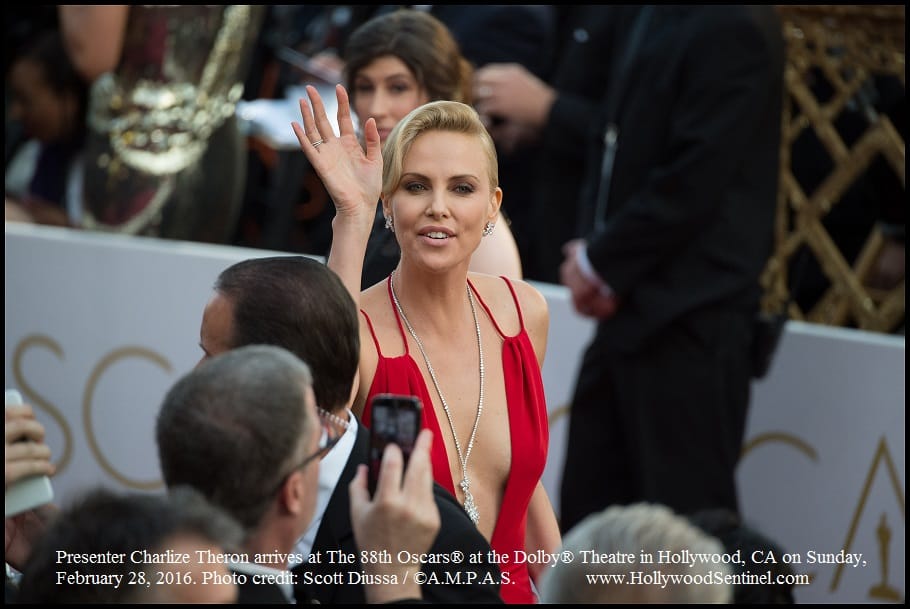 Presenter Charlize Theron arrives at The 88th Oscars® at the Dolby® Theatre in Hollywood, CA on Sunday, February 28, 2016.