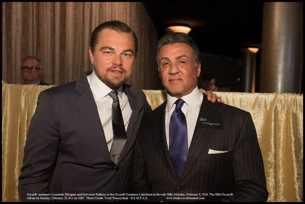 From Left to Right: Oscar® nominees Leonardo DiCaprio and Sylvester Stallone at the Oscar® Nominees Luncheon in Beverly Hills Monday, February 8, 2016. The 88th Oscars®, hosted by Chris Rock, will air on Sunday, February 28, live on ABC.