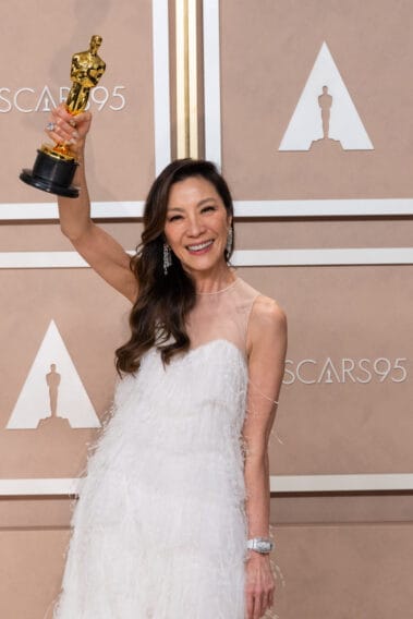 Michelle Yeoh poses backstage with the Oscar® for Actress in a Leading Role during the live ABC telecast of the 95th Oscars® at Dolby® Theatre at Ovation Hollywood on Sunday, March 12, 2023.